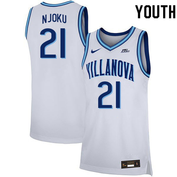 Youth #21 Nnanna Njoku Willanova Wildcats College 2022-23 Basketball Stitched Jerseys Sale-White